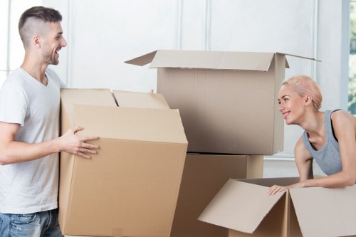 Business relocation setup in a Westminster office with furniture and equipment being placed